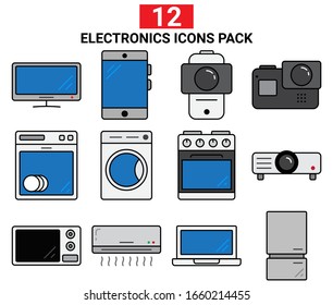 12 Electronics icons pack FLAT VECTOR LINE