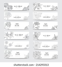 12 elegant cards with floral bouquets, design elements. Can be used for wedding, baby shower, mothers day, valentines day, birthday cards, invitations. Vintage decorative flowers.