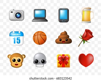 12 Emoticon on Transparent Background. Isolated Vector Illustration 