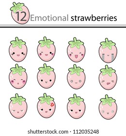 12 emotional strawberries (vector)
