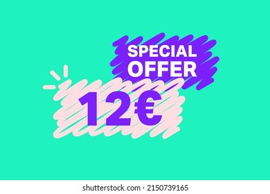 12 Euro OFF Sale Discount banner shape template. Super Sale Euro 12 Special offer badge end of the season sale coupon bubble icon. Modern concept design. Discount offer price tag vector illustration.