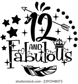 12 and fabulous black vector graphic design and cut file 