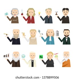 12 famous scientist icon vector set