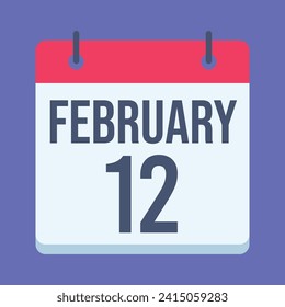 12 February Calendar. Blue Background. Vector Calendar.