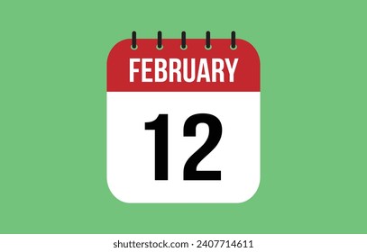 12 February calendar icon. Green calendar vector for February weekdays. Calendar page design on isolated background
