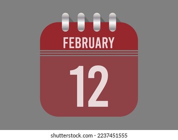 12 February calendar icon. Page vector for calendar on February days. Red design with dark background