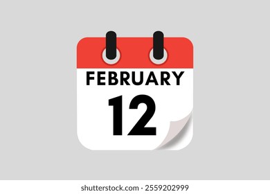 12 February calendar icon text page monthly web design on red, white, black and ash background vector, icon, or illustration with the month of February 12