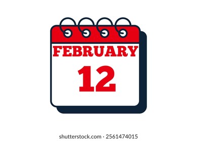 12 February calendar icon text page monthly web design on red, black and white background vector, icon, or illustration with the month of February 12