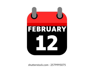 12 February calendar icon text page monthly web design on red, black and white background vector, icon, or illustration with the month of February 12