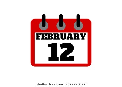 12 February calendar icon text page monthly web design on red, black and white background vector, icon, or illustration with the month of February 12