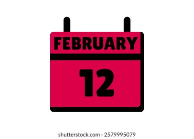 12 February calendar icon text page monthly web design on red, black and white background vector, icon, or illustration with the month of February 12