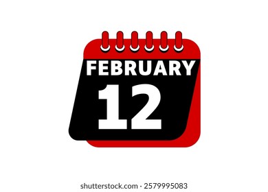 12 February calendar icon text page monthly web design on red, black and white background vector, icon, or illustration with the month of February 12