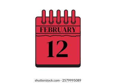 12 February calendar icon text page monthly web design on red, black and white background vector, icon, or illustration with the month of February 12