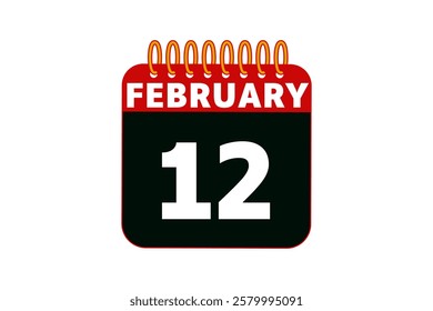 12 February calendar icon text page monthly web design on red, black and white background vector, icon, or illustration with the month of February 12