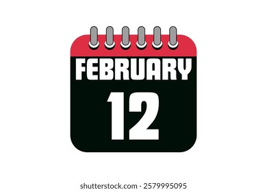 12 February calendar icon text page monthly web design on red, black and white background vector, icon, or illustration with the month of February 12