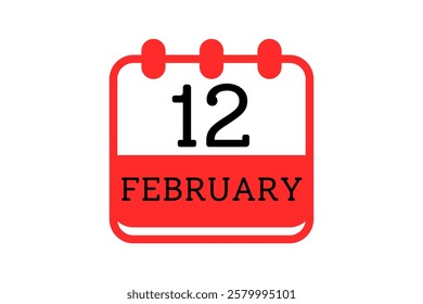 12 February calendar icon text page monthly web design on red, black and white background vector, icon, or illustration with the month of February 12