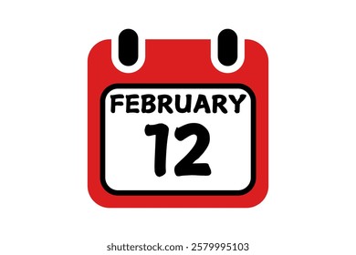 12 February calendar icon text page monthly web design on red, black and white background vector, icon, or illustration with the month of February 12