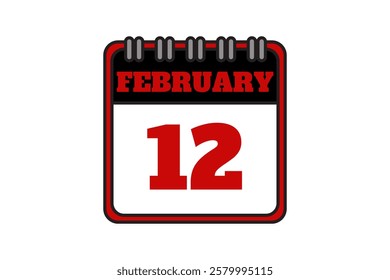 12 February calendar icon text page monthly web design on red, black and white background vector, icon, or illustration with the month of February 12