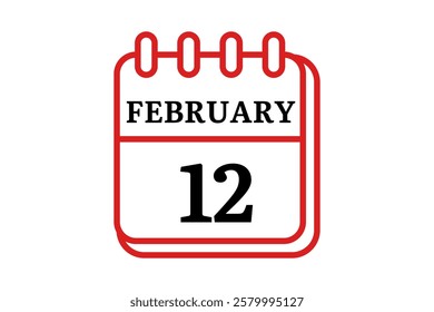 12 February calendar icon text page monthly web design on red, black and white background vector, icon, or illustration with the month of February 12