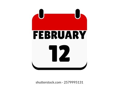 12 February calendar icon text page monthly web design on red, black and white background vector, icon, or illustration with the month of February 12