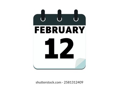 12 February calendar icon text page monthly web design on red, black deep green and white background vector, icon, or illustration with the month of February 12