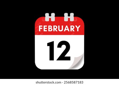 12 February month single day vector, illustration, calendar with red, gray, white and black color background calendar February 12