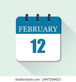 12 de febrero Vector de calendario diario. Fecha y mes.