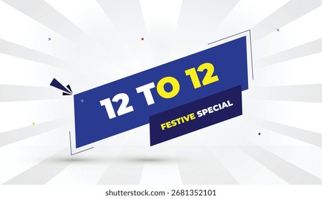 12 a 12 Festivo Especial editável eps formato web banner vetor arte ilustração modelo projeto luz azul fundo azul formas amarelas negrito branco cinza gradiente abstrato ilustração sol brilhar negócios