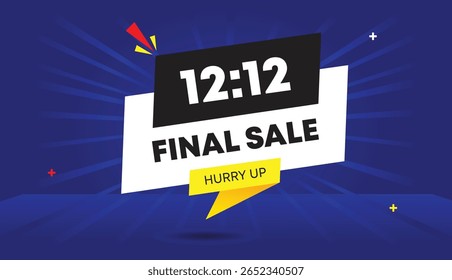 12 a 12 venda final apressar-se editável banner web vetor arte ilustração modelo distintivo ícone rótulo branco preto cinza amarelo formas azul sol luz escuro fundo abstrato negócio
