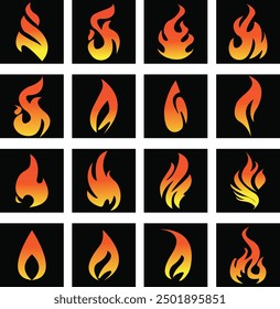 12 Fire flames vector with black background.eps