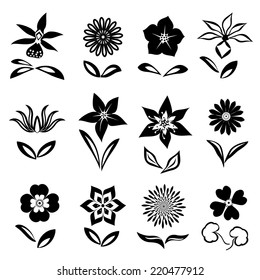 12 Flower Icon Set Black Cutout Stock Vector (Royalty Free) 220477912 ...