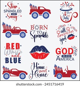 12 Fourth of July Designs Bundle | Shirt Print Design | Cut File and other uses
