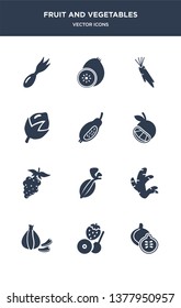 12 fruit and vegetables vector icons such as fig, fruit, garlic, ginger, gooseberry contains grape, grapefruit, guava, hazelnut, horseradish, kiwi icons