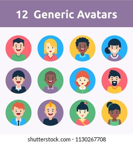 12 Generic Avatars in Circles for any needs, social network, account systems, pattern