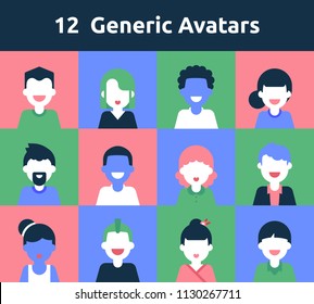 12 Generic Simple Avatars for any needs, social network, account systems, pattern