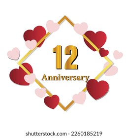 12 glossy gold number vector set. Realistic romantic typeface. Decorative numbers for Valentines, Mothers day, wedding banner, cover, birthday or anniversary, holiday party.