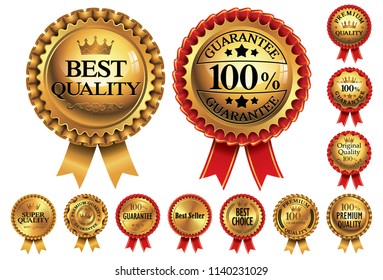 12 Golden Badges with Tape_Vector Illustration EPS 10