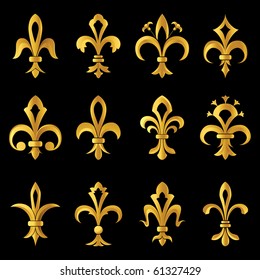 12 golden fleur de lys design elements