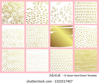12 golden texture template on white background