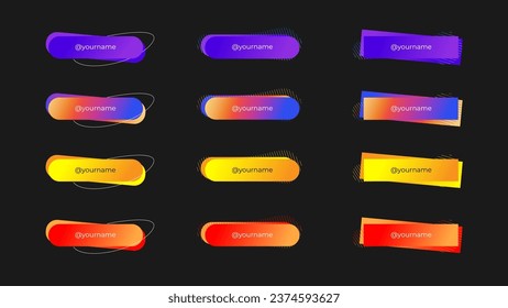 12 Gradient Social Media Lower Thirds. Vector Graphic Templates.