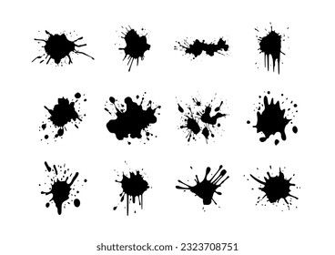 12 grunge ink stains blots splatters bundle vector illustrations