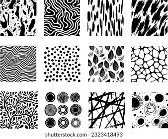 12 grunge monochrome texture pattern collection vector illustrations
