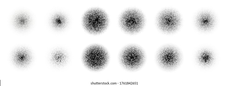 12 Halftone Circle BIG Set. Popart grange clipart. Abstract round halftone circle vector. Artistic artwork design of halftone circle dots on white background vector set.