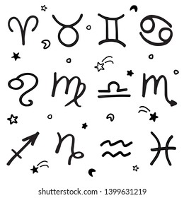 12 hand drawing black zodiac signs