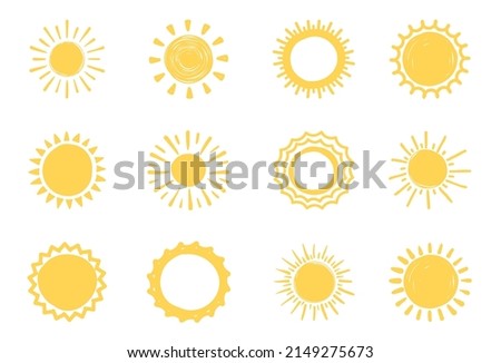 12 Hand drawn suns on white background, vector eps10 illustration