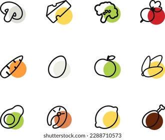12 healthy food icons outline with color