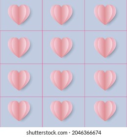 12 hearts on a square frame on a blue background.