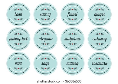 12 herbs and spices on round label