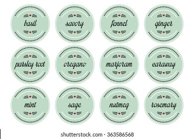 12 herbs and spices on round label