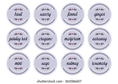 12 herbs and spices on round label